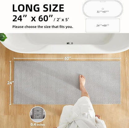Bathroom Runner Rug, Long Bath Mat Washable Thin Quick Dry Low Pile Bathroom Runner Rugs 24 x 60 Non Slip, Light Grey 24"x60"