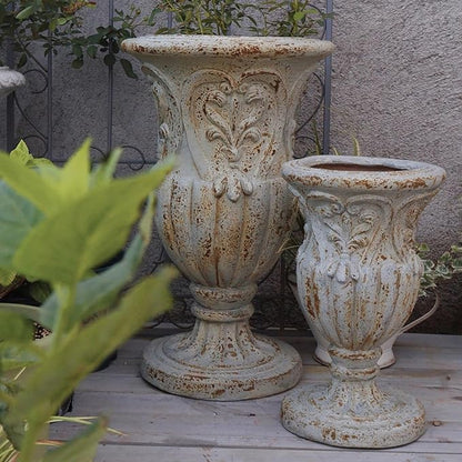 VISIBLE Vintage European Giant Garden Urn Planter, Decorative Cement and Fiber Flower Pot, Make Rust Finished, Wrap Foam Safely Delivered from Los Angeles (Vintage, Medium)