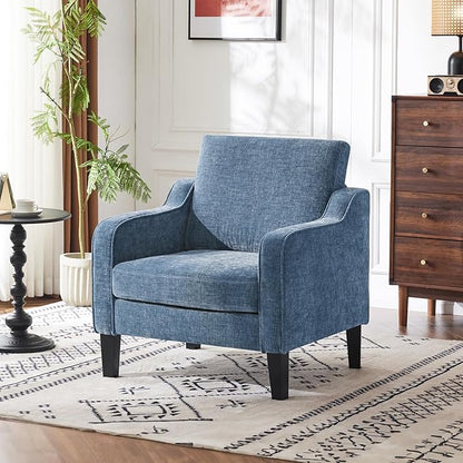 VINGLI Mid Century Modern Accent Chair,Navy Blue Chenille Chairs for Living Room Upholstered Armchair with Scooped Arms for Bedroom,Apartment,Studio,Office,Waiting Room