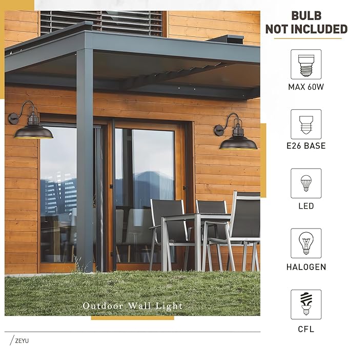 zeyu 18 Inch Vintage Gooseneck Wall Light Fixture, Outdoor Dusk to Dawn Barn Light, Farmhouse Wall Sconce Light for Garden Garage, Oil Rubbed Bronze Finish, 016-1BL-PC ORB