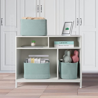 Cotton Rope storage Basket Bins Woven Basket for Organizing Shelves Rectangle Decorative Baskets For storage Clothes Toys Books Towels Square Wicker Nursery basket organizer 3 pack Green