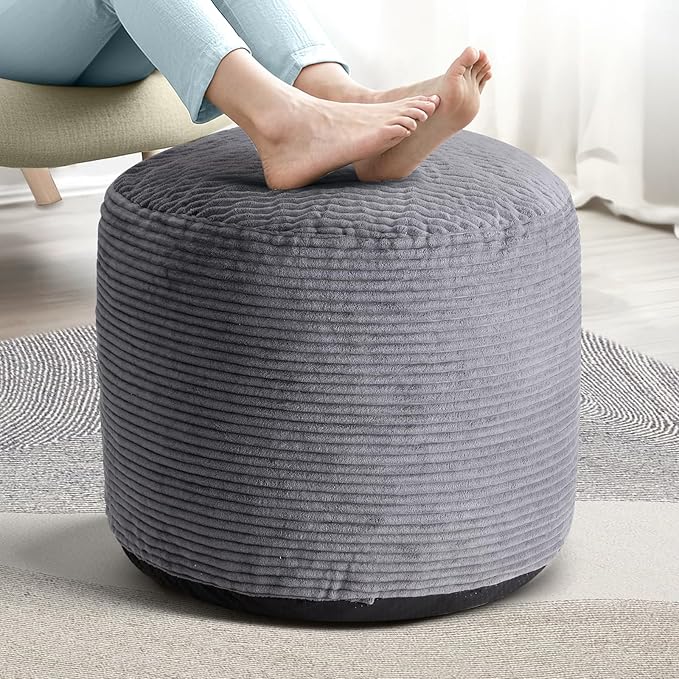 Dual-Size Corduroy Footrest with Hidden Zipper – Ergonomic Memory Foam Ottoman Poufs for Office Desks, Couches & Delicate Floors, Dark Gray 20"x 15"