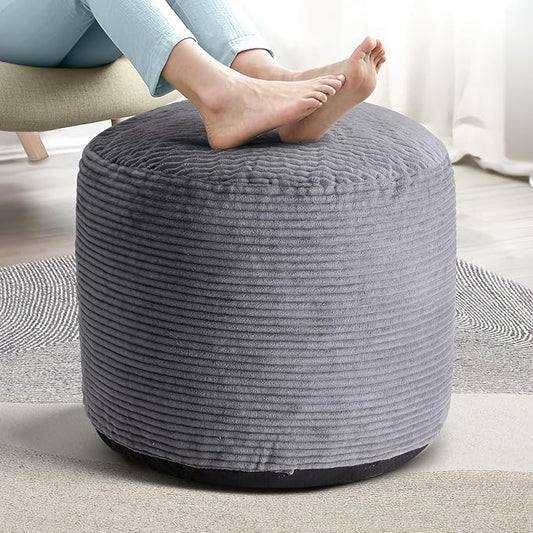 Dual-Size Corduroy Footrest with Hidden Zipper – Ergonomic Memory Foam Ottoman Poufs for Office Desks, Couches & Delicate Floors, Dark Gray 20"x 15"
