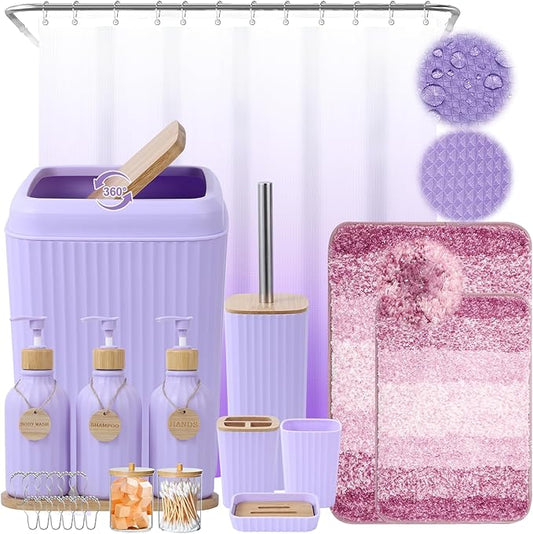 32PCS Bathroom Sets with Shower Curtain and Rugs Purple Bathroom Accessories Shower Curtain Set Bathroom Accessories Bathroom Decor