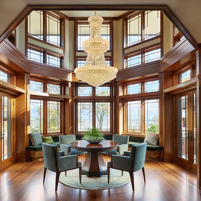 31 - Light Large Empire Crystal Chandelier for High Ceiling Foyer Entryway Staircase Living Room Dining Room Gold Finish