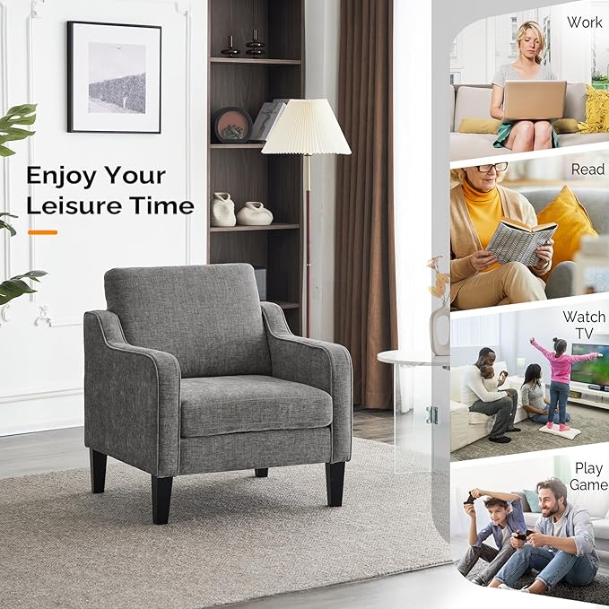 VINGLI Accent Chairs for Living Room Chairs Reading Chair Mid Century Modern Chair Soft Chenille Sofa Chair Upholstered Arm Chair Comfy Chair Side Chair (Light Grey Chenille)