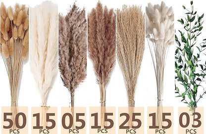 123 PCS Dried Flower Bouquet – Pampas Grass, Floral Decor for Home, Wedding, and Boho Style | Perfect for Vases, Fall, Spring, Summer, and Winter Arrangements