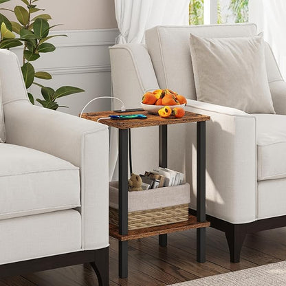 TUTOTAK End Table with Charging Station, Side Table with USB Ports and Outlets, Nightstand, 2-Tier Storage Shelf, Sofa Table for Small Space, 1 Package（2PCS） TB01BB041
