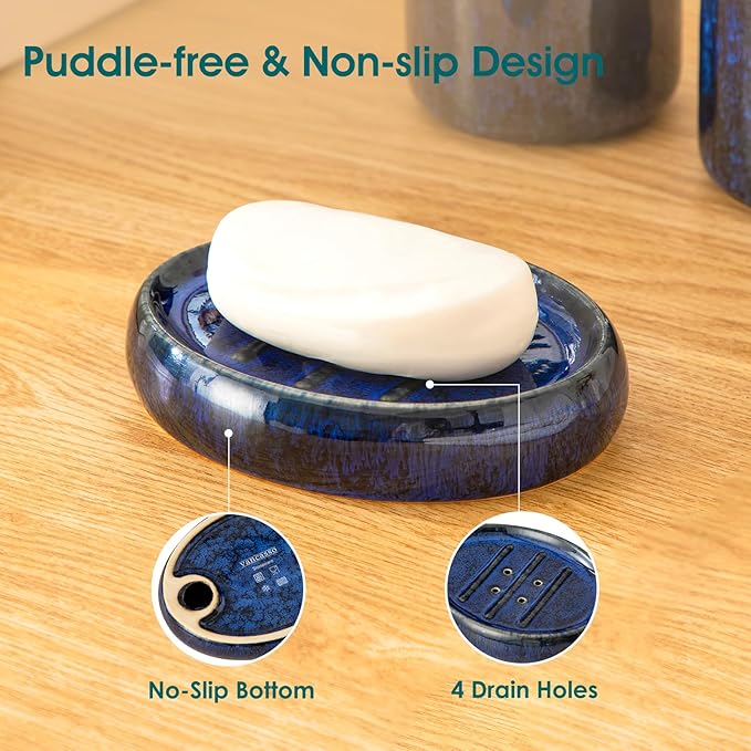 vancasso Blue Bathroom Accessories Set, Ceramic Soap Dispenser and Toothbrush Holder Sets, Stoneware 4 Pcs Bathroom Sink Set for Modern Home Decor, Series Starry