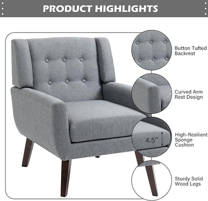 UIXE Accent Chair, Modern Upholstered Armchair in Fabric for Living Room, Comfy Club Arm Chairs Single Sofa Button Tufted Bedroom Reading Seat - Gray, Set of 4