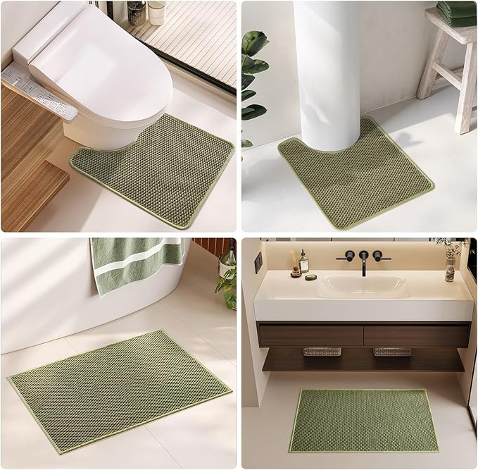 Bathroom Rugs Non Slip Washable, Super Absorbent Thin Bath Mat Small Quick Dry Low Pile Bathroom Rug, Sage 16"x24"