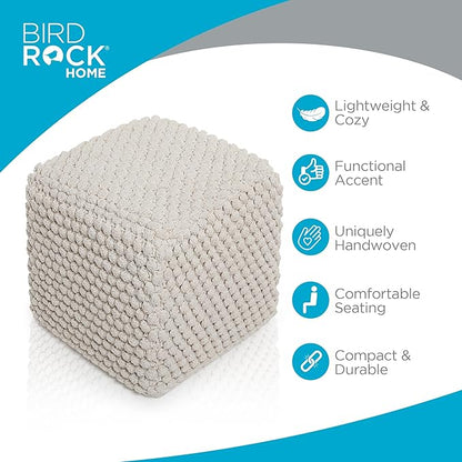 BIRDROCK HOME Bud Pouf Foot Stool Ottoman - Knit Bean Bag Floor Chair - Cotton Braided Cord - Great for The Living Room, Bedroom and Kids Room - Small Furniture