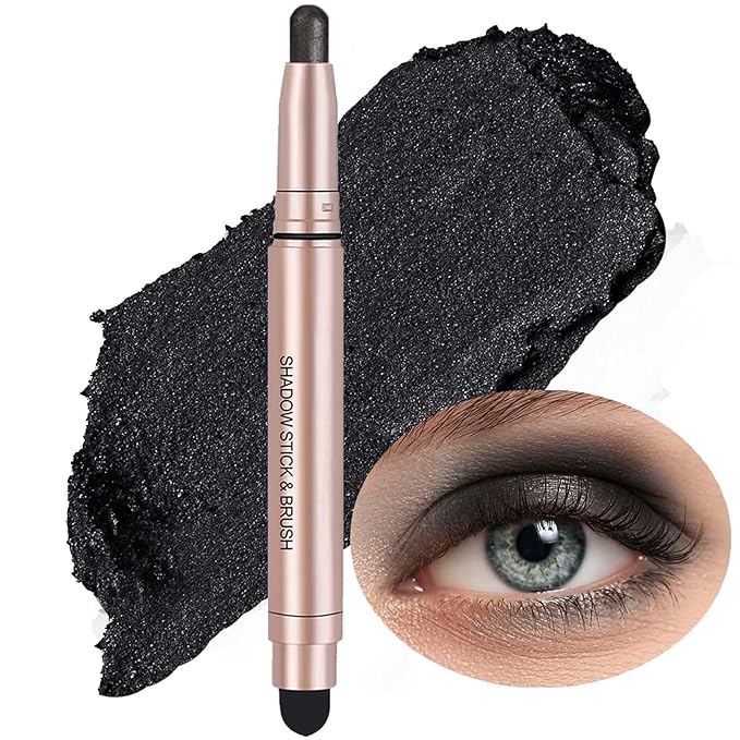 Black Eyeshadow Stick Makeup, Waterproof Hypoallergenic Long Lasting Cream Eye Shadow Pencil, Highlighter Matte Crayon eyes liner, Glitter Primer Palette Shimmer Eyeliner Pen