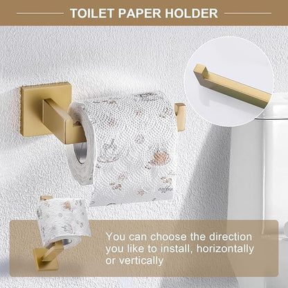 TQKAG 6-Piece Bathroom Towel Bar Sets Brushed Gold 23.6 inch Towel Bar Stainless Steel Towel Ring Coat Hook and Toilet Paper Holder Bathroom Hardware Set Wall Mounted Bathroom Accessories Kit