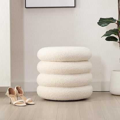 ONEVOG 20" Round Storage Ottoman with Removable Lid, Off-White Boucle Fabric Footrest Pouf, Sherpa Tufted Small Coffee Table Vanity Ottoman Foot Stools for Living Room Couch, Bedroom, Dorm, Nursery