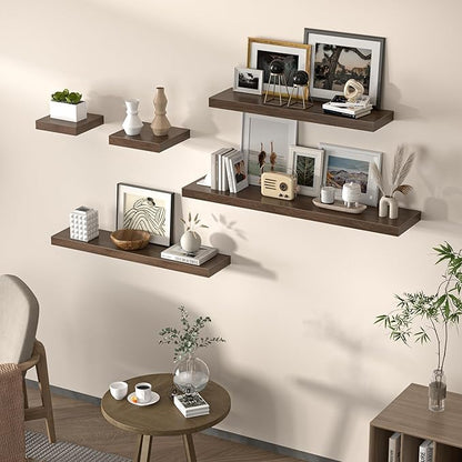 Square Floating Shelves for Wall, 10" W x 10" D x 1.2" H, Small Wooden Wall Mounted Display Shelves with Invisible Brackets for Living Room, Bedroom, Bathroom, Kitchen Decor, Set of 4, Walnut