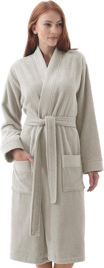Organic Turkish Cotton Terry Hooded Kimono Bathrobe, Robe for Women