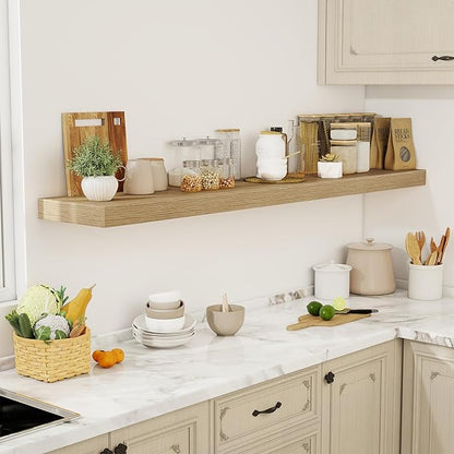 72 Inch Floating Shelves, 12" Deep Floating Shelf Wall Mounted, 72" Wall Shelves, Rustic Deep Bookshelf, Extra Deeper & Thicker Display Shelves for Bedroom, Living Room, Oak, Set of 1