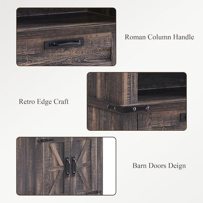 RedLemon Bookshelf with Storage Cabinet, 72" Tall Farmhouse Bookcase with Adjustable Shelves and Barn Door, 4 Tier Office Wood Bookshelf with Drawer for Office Library Living Room (Dark Rustic Oak)