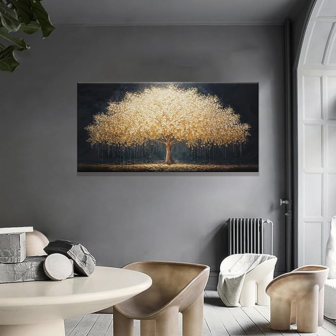 Wall Art Gold Tree Of Life Modern Wall Art Artwork Canvas Art Wall Decor Painting Gold Tree Pictures Abstract Wall Decor For Living Room Bedroom Dining Room Home Office Artwork Ready To Hang 24"X 48"
