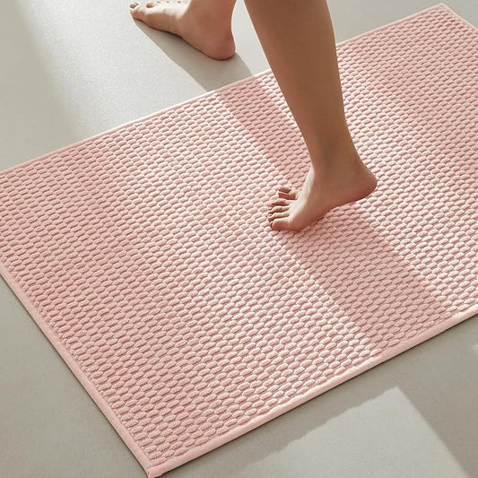 Bathroom Rugs Non Slip Washable, Super Absorbent Thin Bath Mat Quick Dry Low Pile Bathroom Rug, Pink 24"x36"