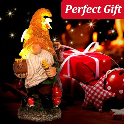 Solar Garden Gnomes Outdoor Statues-11.8‘’Outdoor Garden Decor-LED Outdoor Decor Light-Unique Housewarming Gifts Yard Art Sculptures for Patio Lawn Ornaments