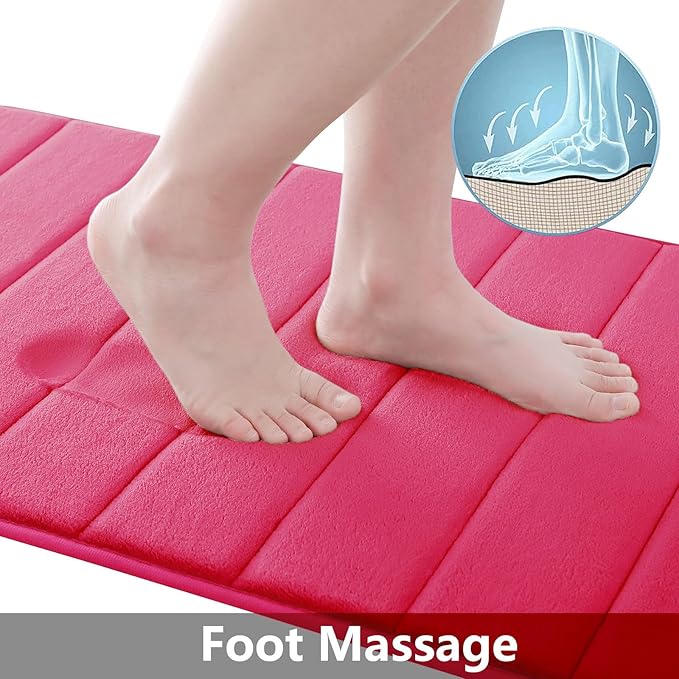 Buganda Memory Foam Bath Mat, 24" x 16", Ultra Soft and Non-Slip Bathroom Rugs, Water Absorbent and Machine Washable Bath Rug for Bathroom, Shower, and Tub, Deep Pink