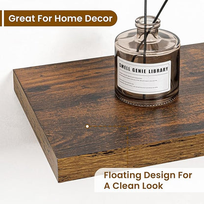 36 Inch Floating Shelves, 9.3 Inch Deep Rustic Wall Shelves - Extra Deeper Wall Mounted Storage Shelves for Bathroom, Kitchen, Living Room (Brown, Set of 2)