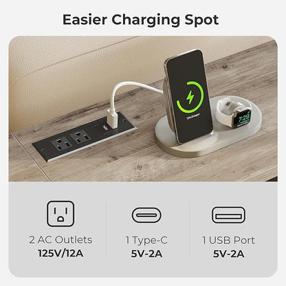SUPERJARE 70 Inch Console Table with Outlets and USB-C Port, Extra Long Behind Couch Sofa Table with X-Shaped Design, Narrow for Entryway, Living Room, Metal Frame, Wooden Top, Grey Oak