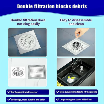 Shower Drain Hair Catcher,2Pcs,4.72'',Flat Drain Hair Catcher,Shower Drain Cover/Filter, Bathroom/Kitchen Sink Drain Strainer,Stainless Steel and TPE
