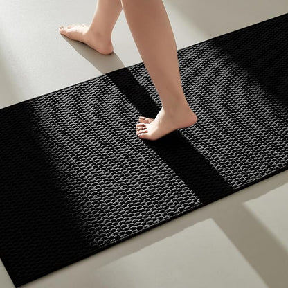 Black Bathroom Runner Rugs, Long Bath Mat Runner Washable Thin Quick Dry Low Pile Bathroom Runner Rugs Non Slip, Black 24''x70''