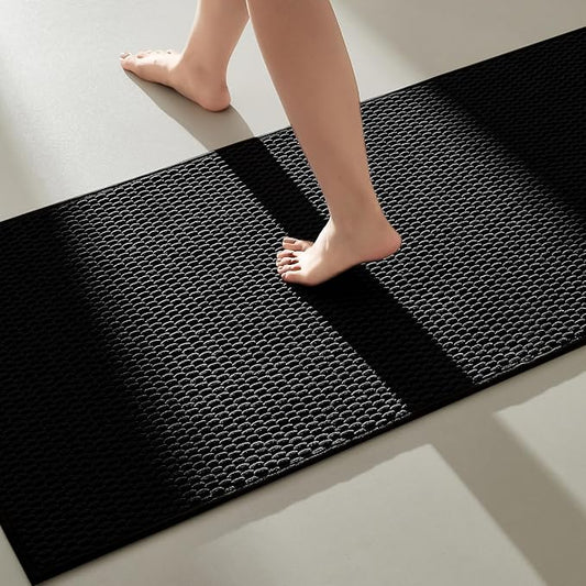Black Bathroom Runner Rugs, Long Bath Mat Runner Washable Thin Quick Dry Low Pile Bathroom Runner Rugs Non Slip, Black 24''x70''