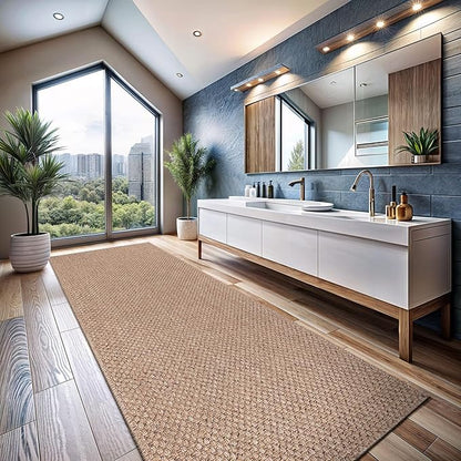 CAMILSON Easy Jute Rug 2x3, Indoor Outdoor Natural Color Farmhouse Area Rugs for Living Room and Kitchen Rug, Solid Boho Woven Design, Easy-Cleaning, Washable Outside Carpet Alfombras (2 x 3)