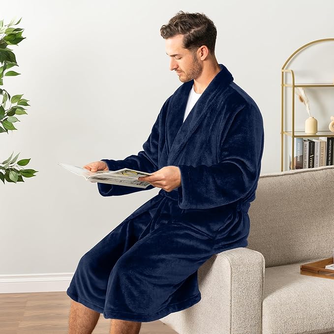 PAVILIA Mens Soft Robe Bathrobe for Men, Lightweight Fleece Male Robe Long Bath Shower Spa