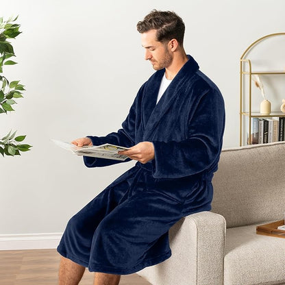 PAVILIA Mens Soft Robe Bathrobe for Men, Lightweight Fleece Male Robe Long Bath Shower Spa