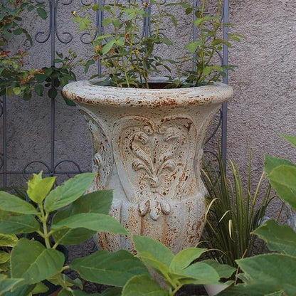 VISIBLE Vintage European Giant Garden Urn Planter, Decorative Cement and Fiber Flower Pot, Make Rust Finished, Wrap Foam Safely Delivered from Los Angeles (Vintage, Medium)