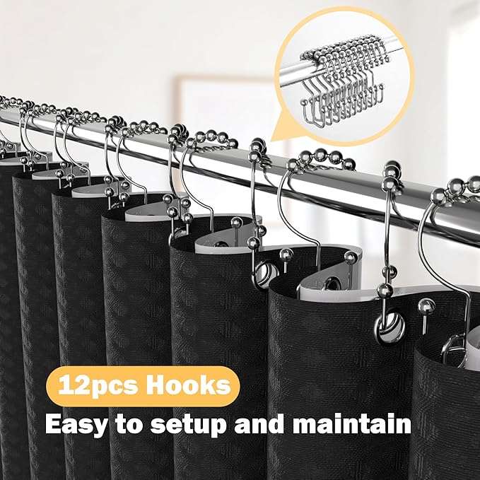 Black Bathroom Set, 25 PCS Bathroom Accessories Set with Shower Curtains, Rugs, Trash Can, Toothbrush Holder, Soap Dispensers, Toothbrush Cup, Vanity Tray, Soap Dish, Toilet Brush, Qtip Holders