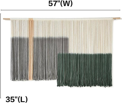 Macrame Wall Hanging Green Large Dip Dye Fiber Wall Art Bohemian Yarn Tapestry Wall Décor 57''W*35''L