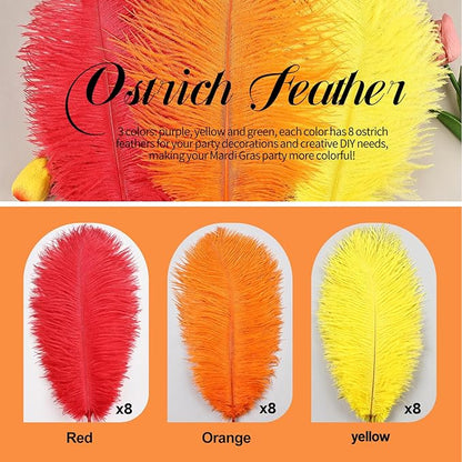 THARAHT Red Orange Yellow Ostrich Feathers 12pcs Natural Bulk 8-10Inch 20cm-25cm for Crafts Wedding Party Centerpieces Halloween and Home Decoration Feathers