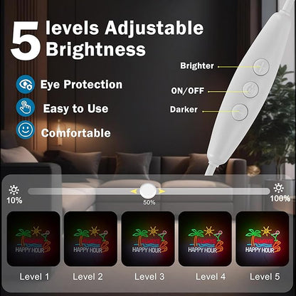 Always Happy Hour Beer Bar Neon Sign for Wall Décor Dimmable USB LED Neon Light for Home Tiki Bar Decor Man Cave Parties Gift