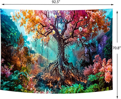 Delur Forest Tapestry Tree of Life Fantasy Tropical Rainforest Tapestry Wall Hanging Colorful Nature Mystical Landscape Psychedelic Spiritual Headboard for Bedroom Living Room Home Decor (70.8" x 92.5")