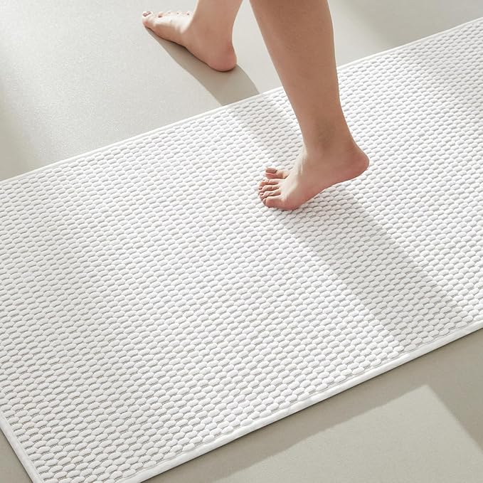 Bathroom Rugs Non Slip Washable, Super Absorbent Thin Bath Mat Quick Dry Low Pile Bathroom Rug, White 20"x48"