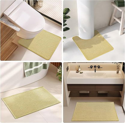 Bathroom Runner Rug, Long Bath Mat Washable Thin Quick Dry Low Pile Bathroom Runner Rugs 24 x 60 Non Slip, Yellow 24"x60"