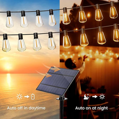 OHLUX 60FT Solar Globe String Lights Outdoor, Shatterproof Solar Patio Lights with Remote, 27 Dimmable ST38 LED Filament Bulbs, 2200K Soft Warm White Edison Hanging Light for Outside Canopy Deck
