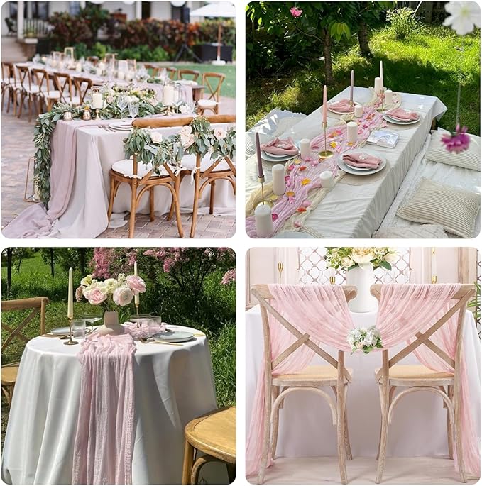 Sioloc 10 Pack Light Pink Cheesecloth Table Runner Fall Autumn Decor for Home 10ft Table Cloth for Tea Wedding Birthday Party Baby Bridal Shower Halloween Thanksgiving