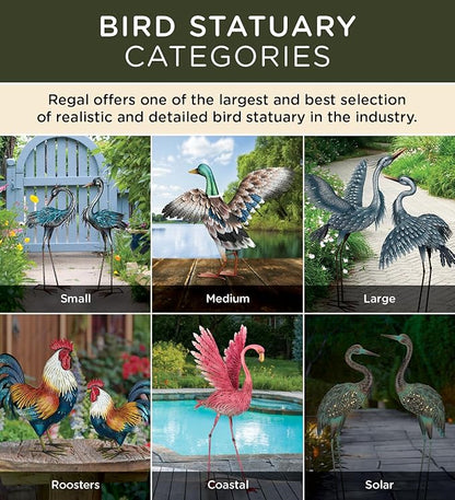 Regal Art & Gift Outdoor Garden Décor, Unique Bird Sculpture, Rustic Metal Bird Statues, Garden Ornaments, Bird Figurine for Lawn, Decorative Sculpture, Heron, Blue, Wings Up, 47"height