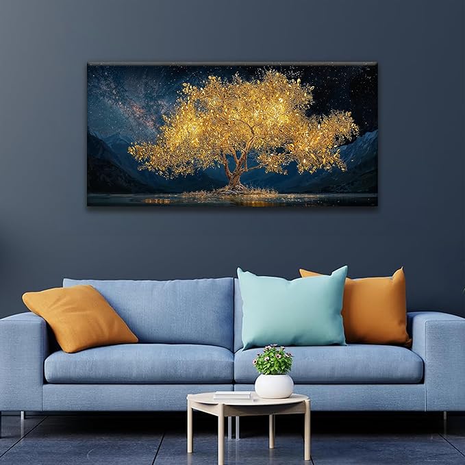 Wall Art For Living Room Gold Tree Of Life Landscape Print Painting Modern Canvas Art Wall Decor Prints Abstract Wall Decor Picture For Bedroom Apartment Office Wall Artwork Can Be Hung 24"X48"
