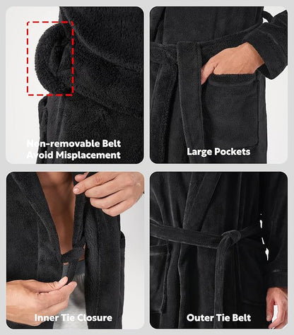 DAVID ARCHY Men's Soft Fleece Plush Robe Full Length Long Bathrobe