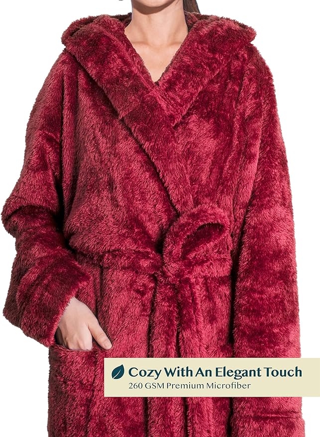 PAVILIA Women Hooded Plush Soft Robe | Fluffy Warm Fleece Sherpa Shaggy Bathrobe