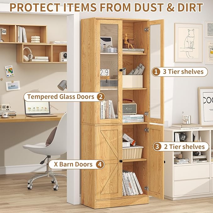 71" Tall Bookshelves Set of 2, Bookcase with Drawers & Bookshelf with Doors, Wooden Bookshelves Floor Standing Display Storage Shelves Home Decor Furniture for Home Office, Living Room,Natural